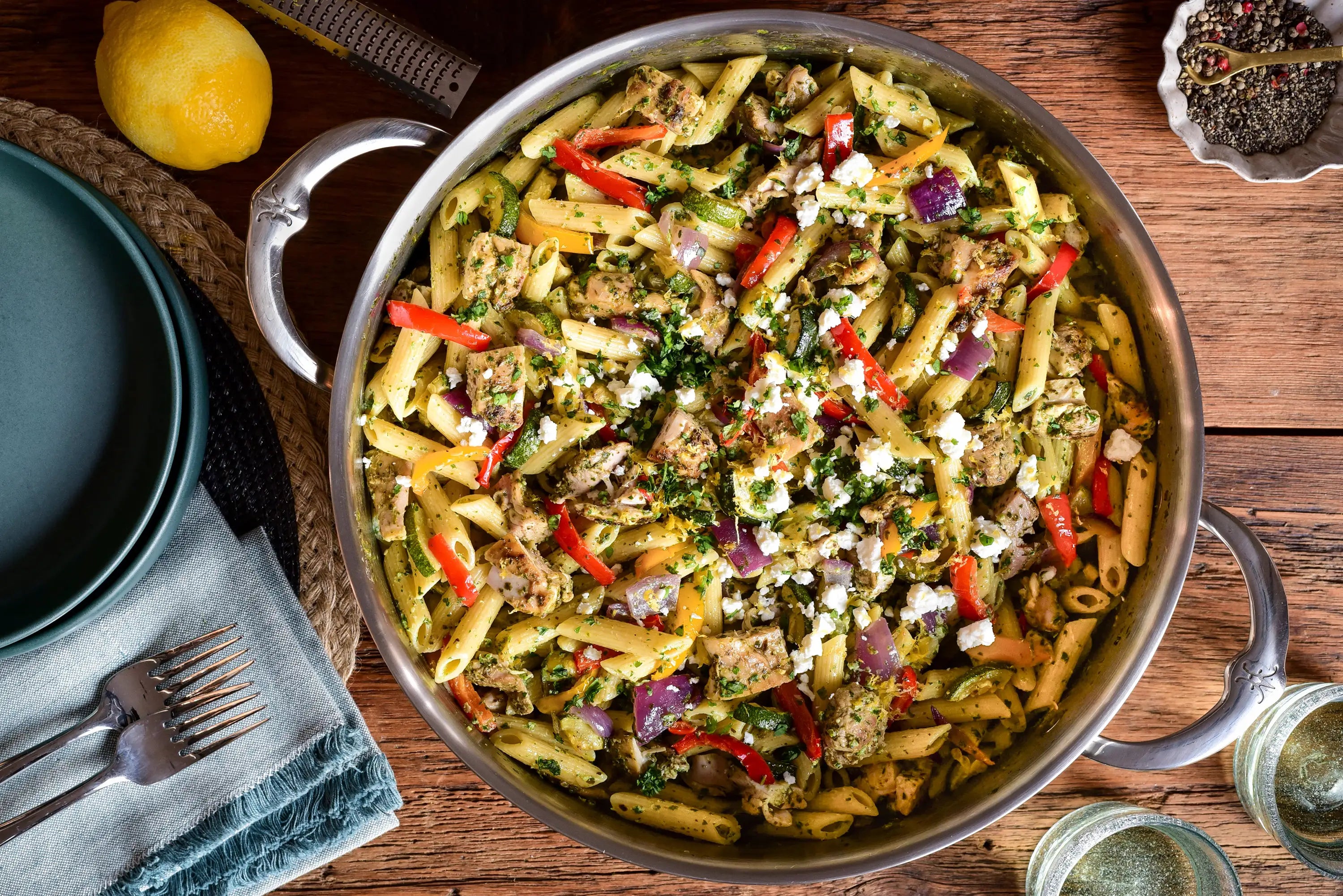 Zhoug Chicken Pasta Salad with Roasted Vegetables – Hestan Culinary