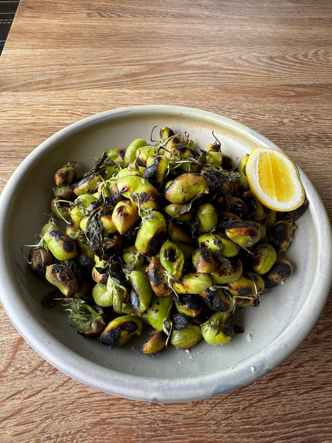 Charred fresh chickpeas mint & lemon