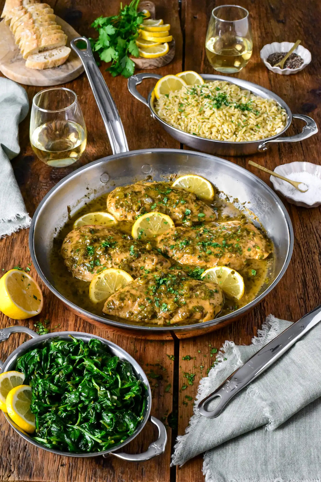 Lemony Chicken Piccata with Orzo and Spinach