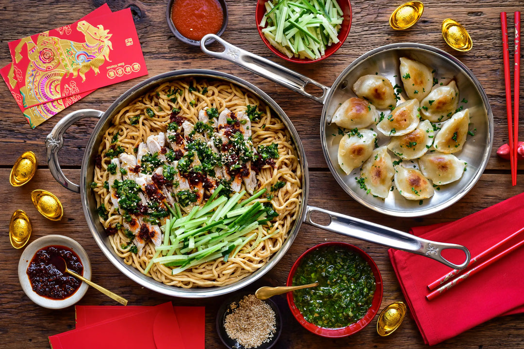 Longevity Noodles with Ginger Chive Chicken