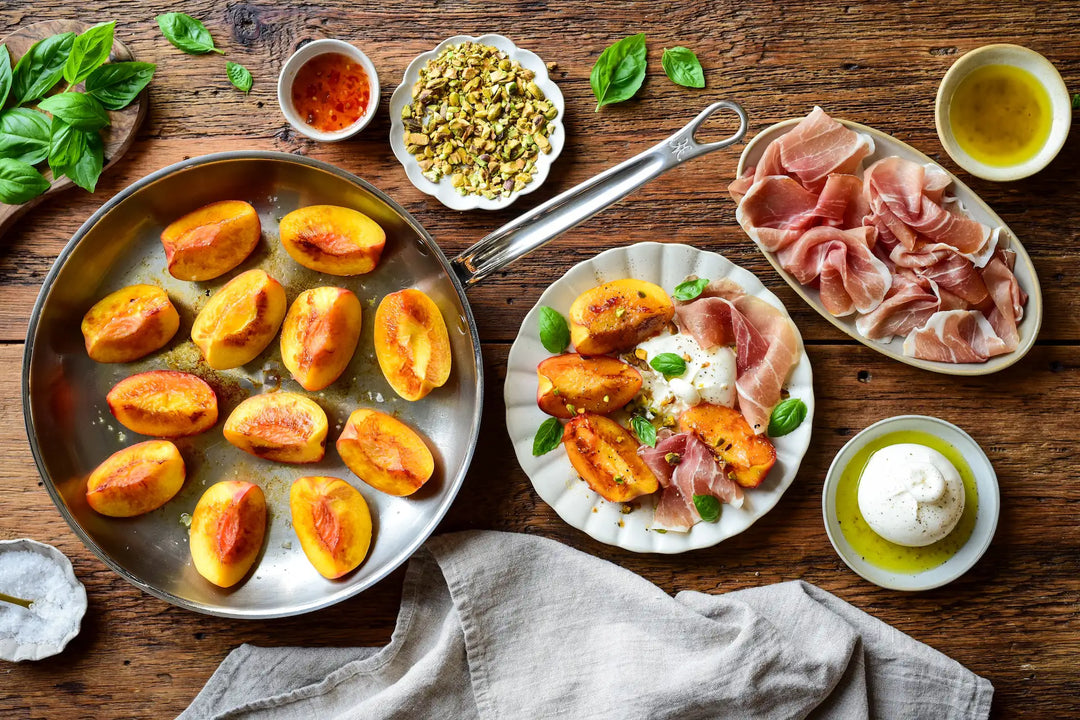 Pan-Seared Peaches with Burrata & Prosciutto