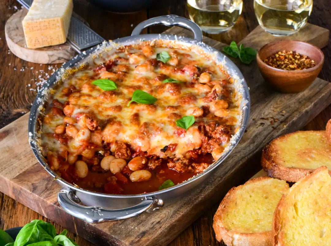 Pizza Beans Skillet with Spicy Sausage