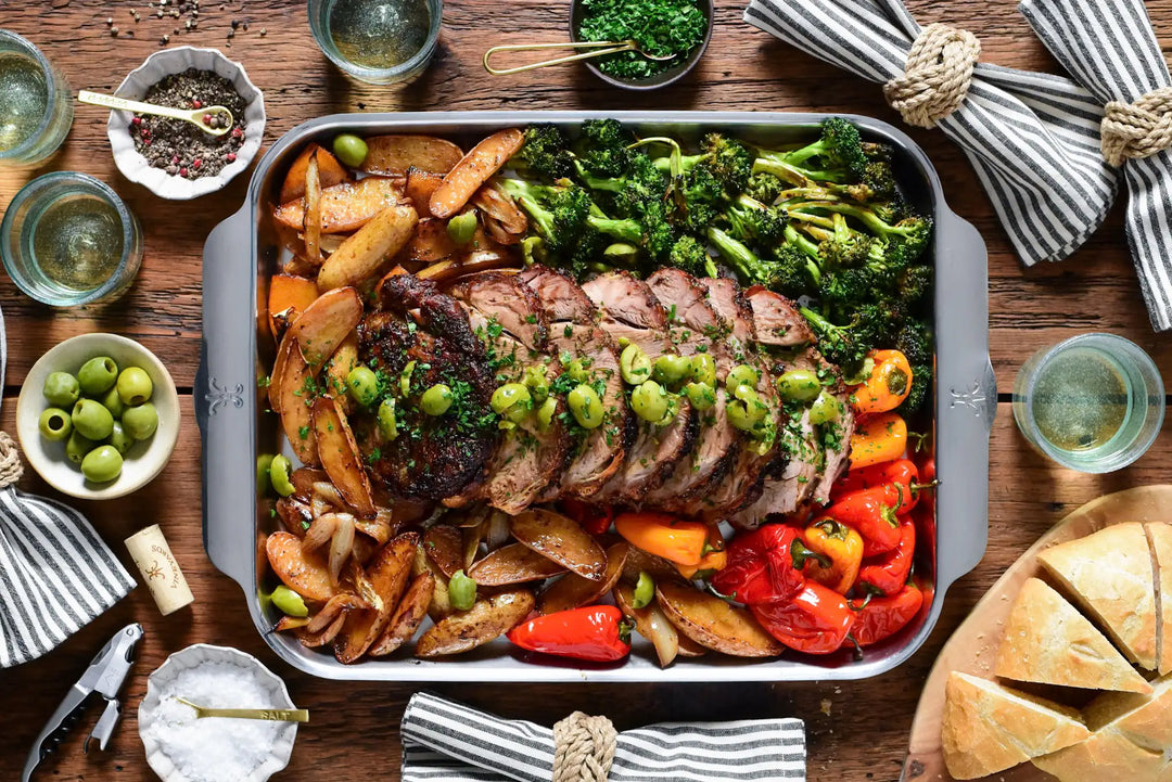 Greek Lemon Oregano Pork Roast with Fingerling Potatoes