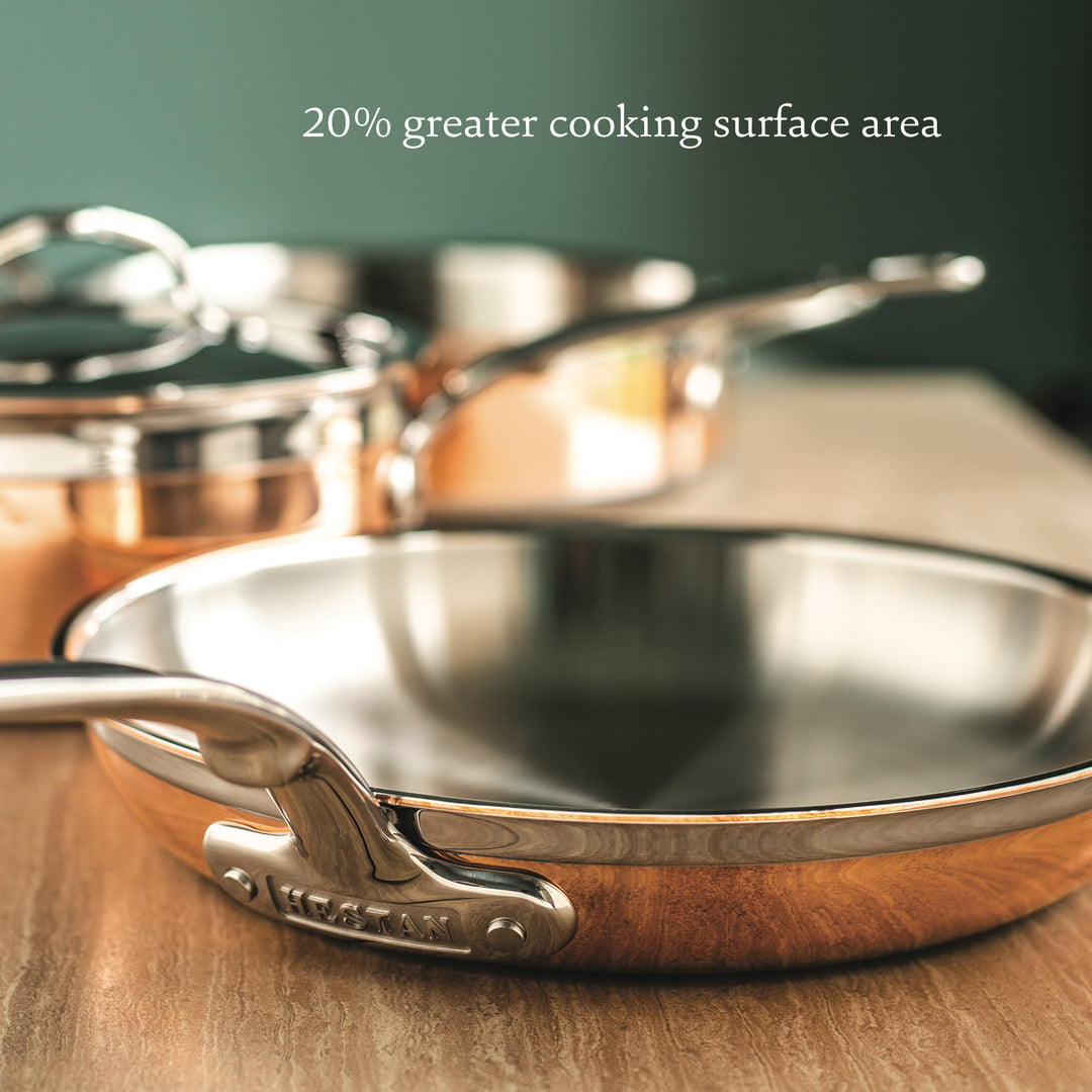 Copper frying pan for risotto 28 cm with auxiliary handle + insert