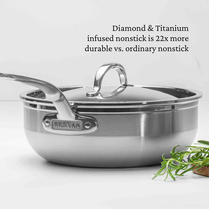 Professional Clad Stainless Steel TITUM® Nonstick Essential Pan with Cover, 3.5-Quart