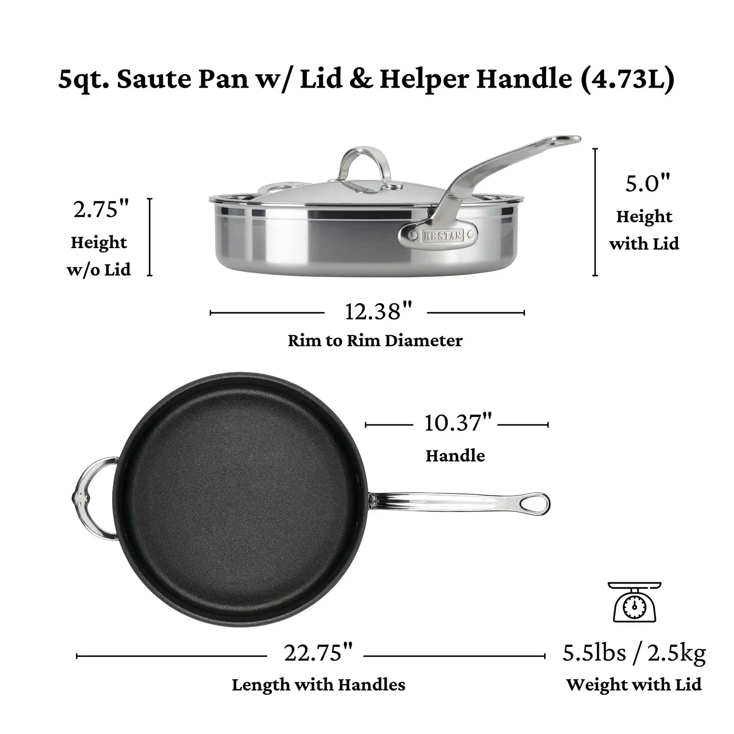 Brushed Clad Stainless Steel TITUM Nonstick Sauté Pan with Lid - Thumbnail 5