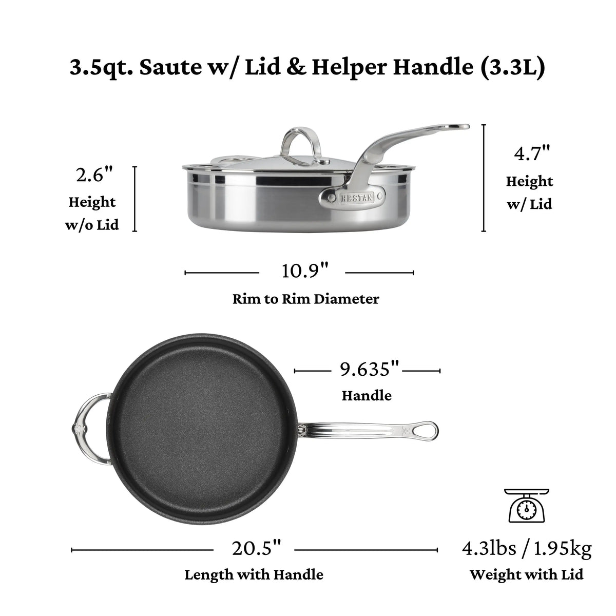 Experience culinary elegance with the ProBond Professional Clad Stainless Steel TITUM® Nonstick Sauté Pan, 3.5-Quart, featuring a lid and sleek design for durability and style in every cooking adventure.