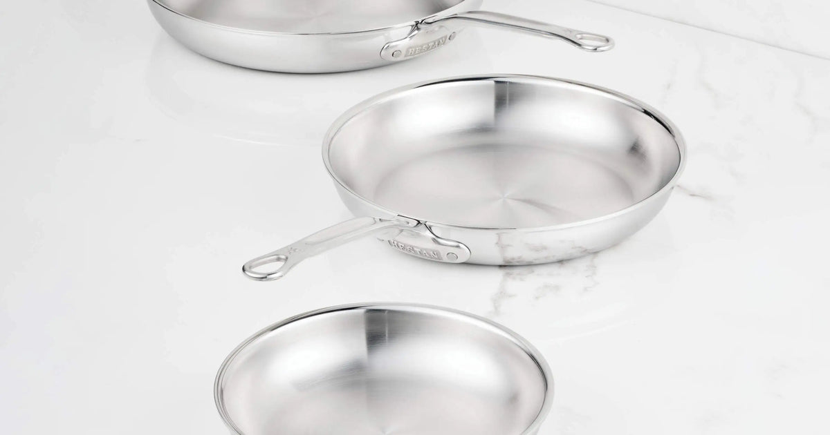 3 Piece set Polished Clad Stainless Steel Skillets