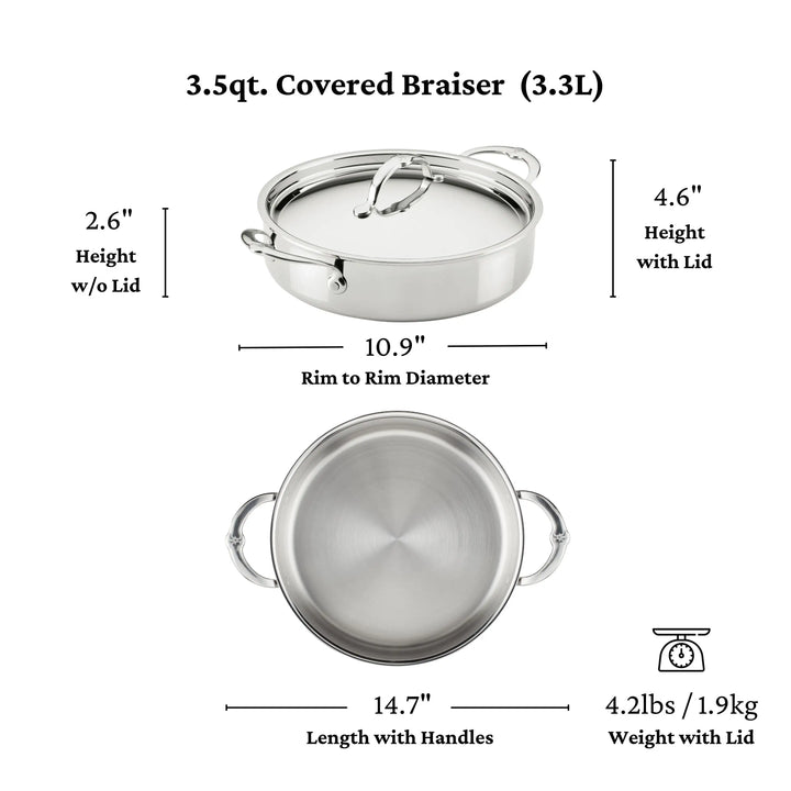 Polished Clad Stainless Steel Braiser with Lid, 3.5-Quart