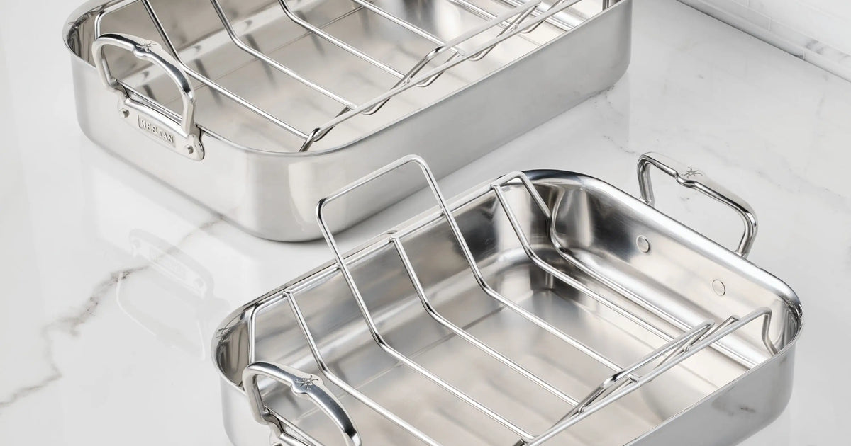 Polished Clad Stainless Steel Roasters with Rack