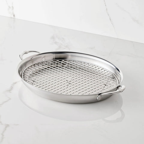 17.5-Inch x 14-Inch Clad Oval Roaster & Rack – Hestan Culinary