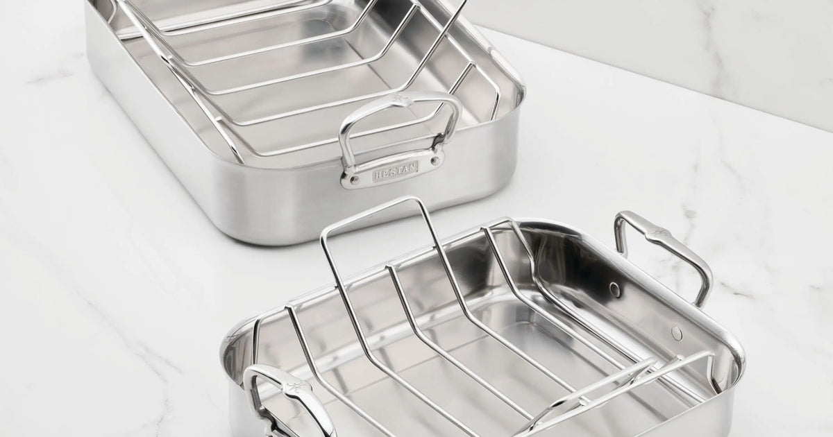 Brushed Clad Stainless Steel Roasters with Rack
