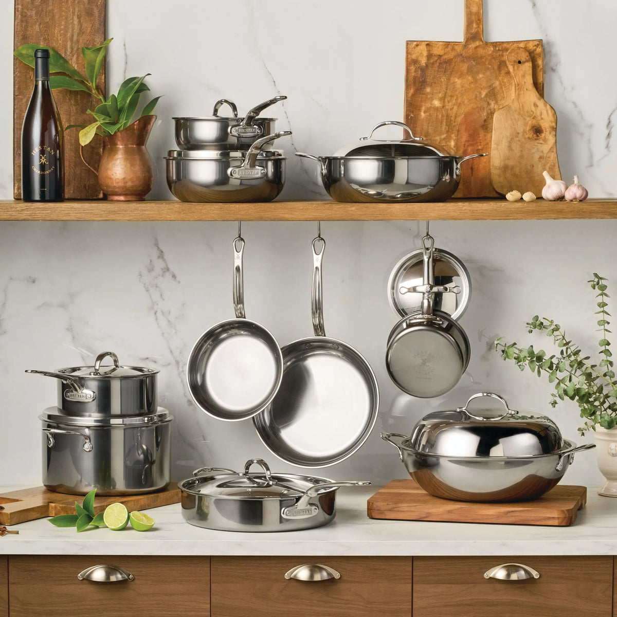 A kitchen features the NanoBond 18-Piece Limited Edition Titanium Cookware Set with Chef&