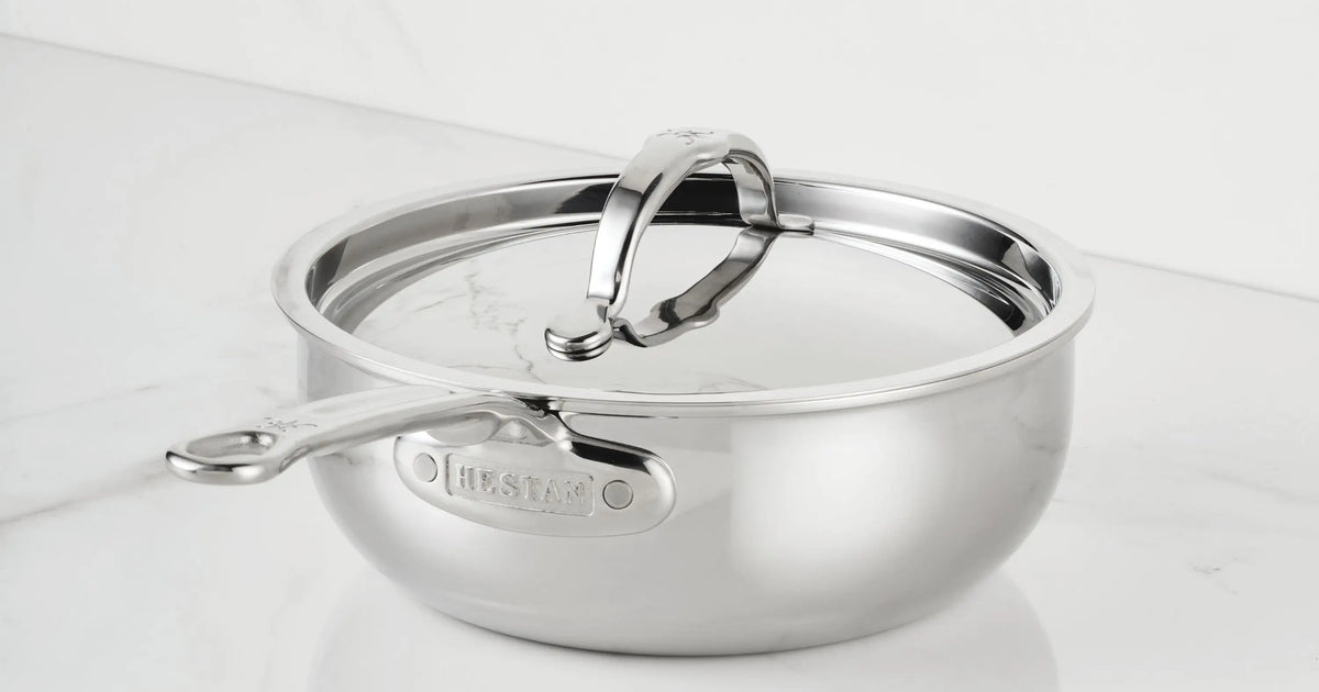 Polished Clad Stainless Steel Saucier Pan, 2-Quart