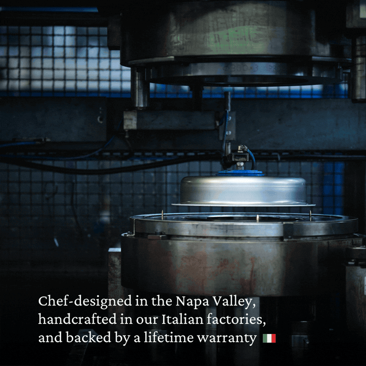 The Thomas Keller Commercial Clad Stainless Steel 11-Piece Cookware Set is chef-designed in Napa Valley, handcrafted in Italy, made with tri-ply clad quality, and backed by a lifetime warranty.