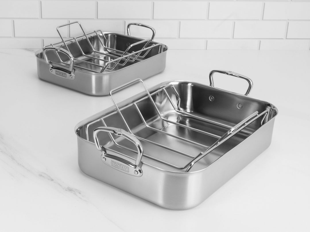 Roasting Pan with Rack 16.5 Inch Stainless Steel Rectangular
